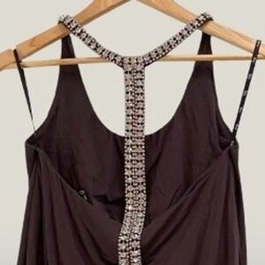 NEW Sky Woman's Rhinestone T-Back Tank Top Chocolate Brown Large